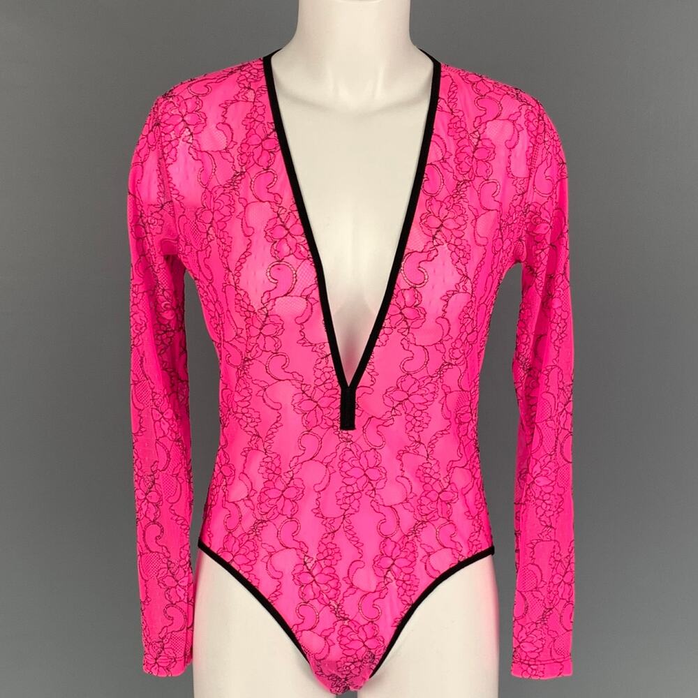 NATSHA ZINKO Size 6 Pink Black Polyamide Lace Body Suit Dress Top
